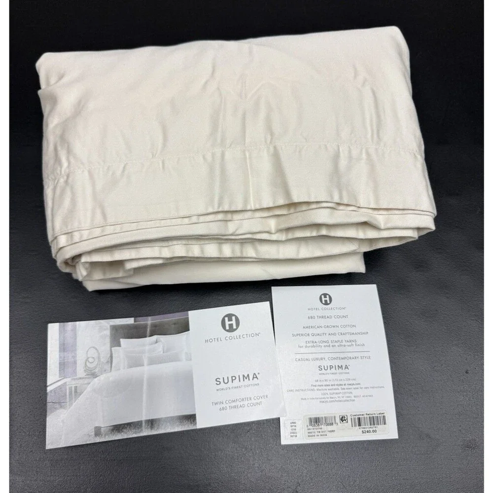 Hotel Collection 100% Supima Cotton 680TC Ivory Twin Comforter Cover